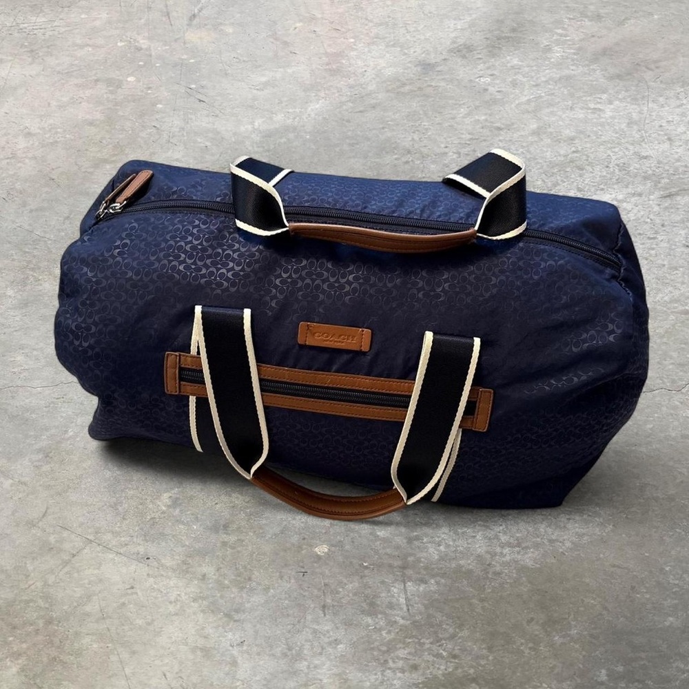 Coach Navy Duffel Bag with Brown Trim